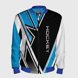 Бомбер мужской Hockey black blue white, цвет: 3D-синий