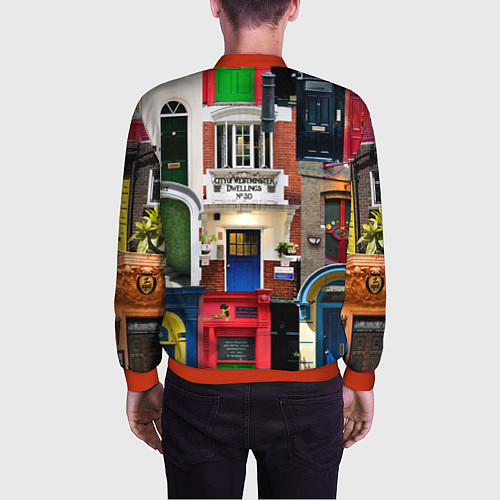 Мужской бомбер London doors цифровой коллаж / 3D-Красный – фото 4