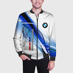 Бомбер мужской BMW волны - blue-white, цвет: 3D-черный — фото 2