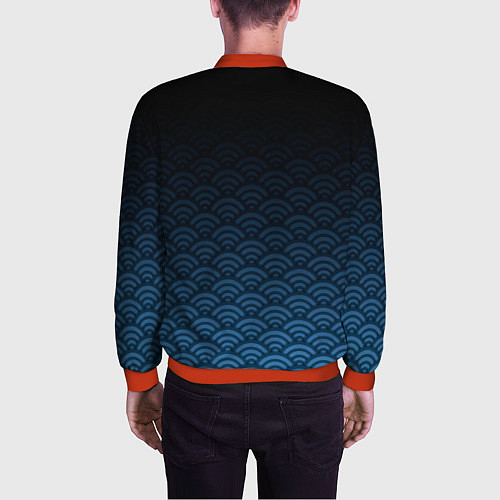 Мужской бомбер Узор круги темный синий / 3D-Красный – фото 4