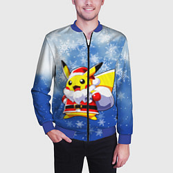 Бомбер мужской НОВОГОДНИЙ ПИКАЧУ, цвет: 3D-синий — фото 2