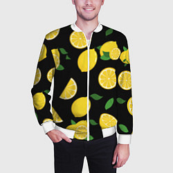 Бомбер мужской Лимоны на чёрном, цвет: 3D-белый — фото 2