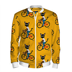 Бомбер мужской Котики на велосипедах, цвет: 3D-белый