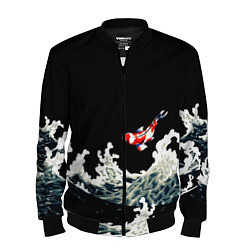 Бомбер мужской Карп Кои Волна Япония Рыба, цвет: 3D-черный