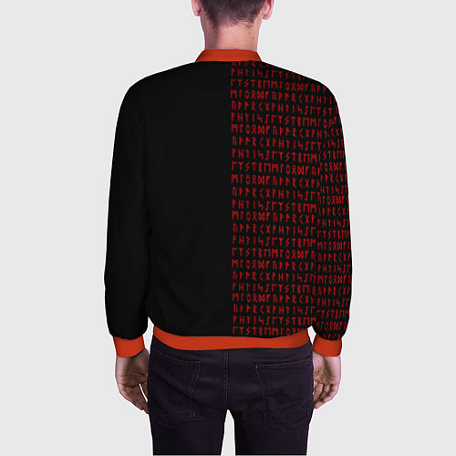 Мужской бомбер ВАЛЬКНУТ РУНИЧЕСКИЙ АЛФАВИТ / 3D-Красный – фото 4