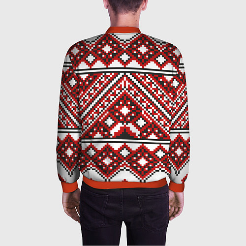 Мужской бомбер Русский узор, геометрическая вышивка / 3D-Красный – фото 4