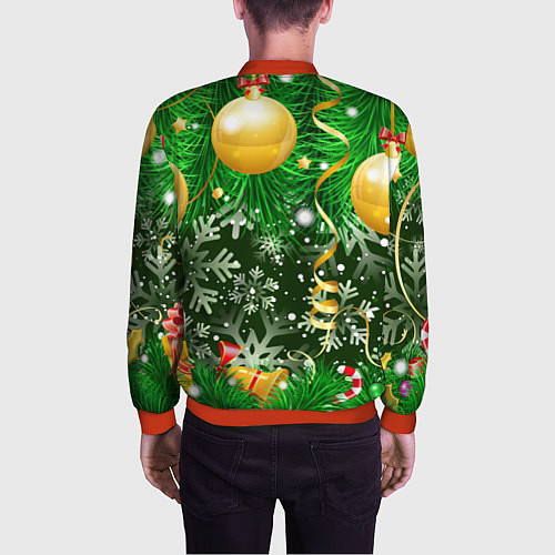 Мужской бомбер Новогоднее Настроение Елка / 3D-Красный – фото 4