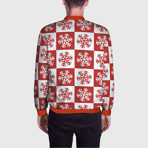 Мужской бомбер Шахматные Снежинки / 3D-Красный – фото 4