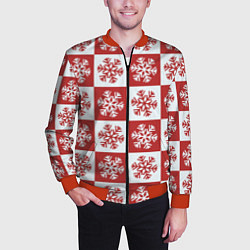 Бомбер мужской Шахматные Снежинки, цвет: 3D-красный — фото 2
