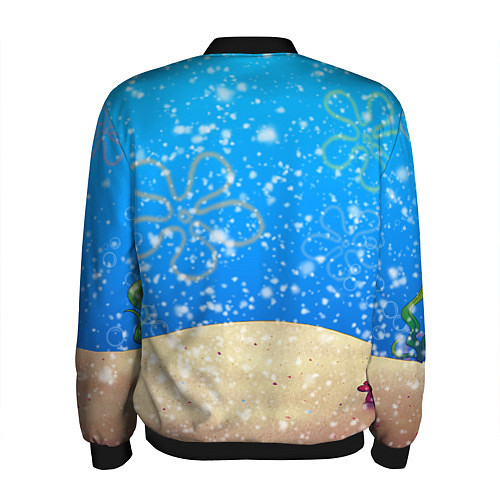 Мужской бомбер НОВОГОДНИЙ ГУБКА БОБ КВАДРАТНЫЕ ШТАНЫ / 3D-Черный – фото 2