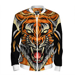 Бомбер мужской Символ года тигр в гневе, цвет: 3D-белый