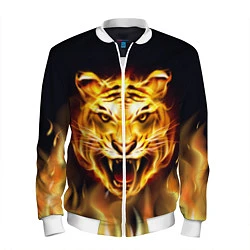 Бомбер мужской Тигр В Пламени, цвет: 3D-белый