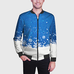 Бомбер мужской Снежинки - С Новым Годом, цвет: 3D-черный — фото 2