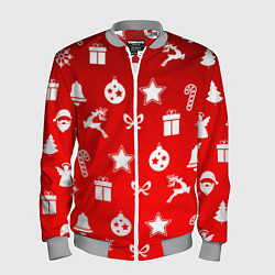 Мужской бомбер Новогодний узор красный градиент