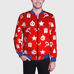 Бомбер мужской Новогодний узор красный градиент, цвет: 3D-синий — фото 2
