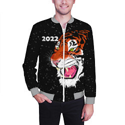 Бомбер мужской Рычащий Тигр и Снегопад 2022, цвет: 3D-меланж — фото 2
