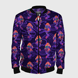Бомбер мужской Грибы психоделика, цвет: 3D-черный