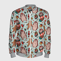 Бомбер мужской Новогодний ёжик и щелкунчик, цвет: 3D-меланж