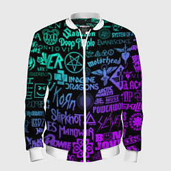 Бомбер мужской ЛОГОТИПЫ РОК ГРУПП НЕОН ROCK NEON, цвет: 3D-белый