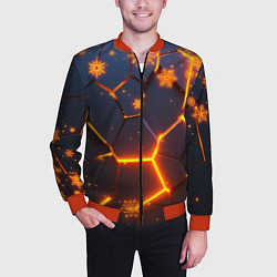Бомбер мужской НОВОГОДНИЕ ОГНЕННЫЕ 3D ПЛИТЫ FIRE NEON HEXAGON, цвет: 3D-красный — фото 2