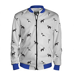 Бомбер мужской Черно-белые собачки паттерн, цвет: 3D-синий