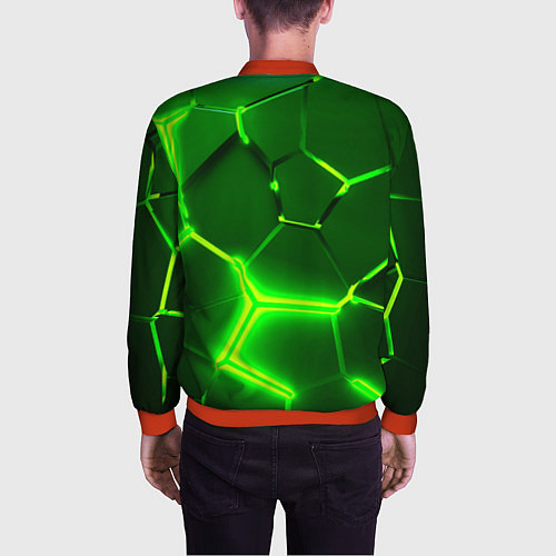 Мужской бомбер 3D ПЛИТЫ НЕОН NEON GREEN HEXAGON РАЗЛОМ / 3D-Красный – фото 4