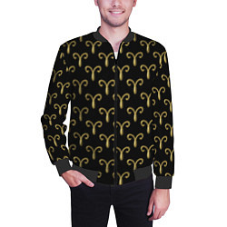 Бомбер мужской Золотой овен на черном фоне Паттерн, цвет: 3D-черный — фото 2