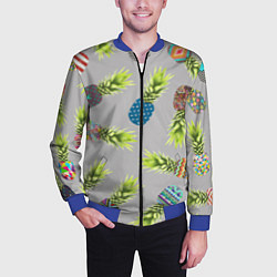 Бомбер мужской Узорные ананасы, цвет: 3D-синий — фото 2