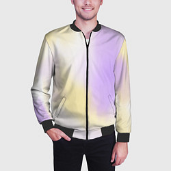 Бомбер мужской Акварельный принт с желтым и фиолетовым цветами, цвет: 3D-черный — фото 2
