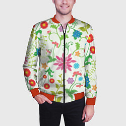 Бомбер мужской Поле полевых цветов, цвет: 3D-красный — фото 2