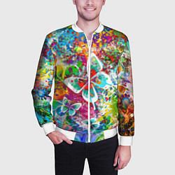 Бомбер мужской Яркое безумие Бабочки, кляксы, граффити, цвет: 3D-белый — фото 2