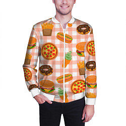 Бомбер мужской PIZZA DONUT BURGER FRIES ICE CREAM pattern, цвет: 3D-белый — фото 2