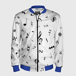 Бомбер мужской Нотные Знаки Черные на Белом, цвет: 3D-синий