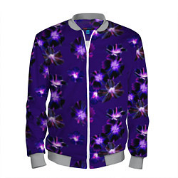 Бомбер мужской Цветы Фиолетовые Гибискус На Синем Фоне, цвет: 3D-меланж