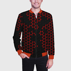 Бомбер мужской НАНОКОСТЮМ Black and Red Hexagon Гексагоны, цвет: 3D-красный — фото 2