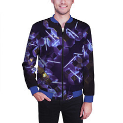 Бомбер мужской Неоновые фигуры с лазерами - Фиолетовый, цвет: 3D-синий — фото 2