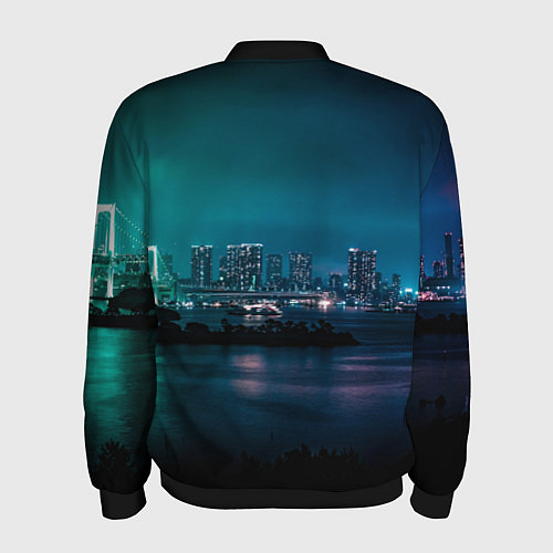 Мужской бомбер Неоновый город с рекой - Светло-зелёный / 3D-Черный – фото 2