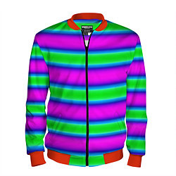 Бомбер мужской Зеленый и фиолетовые яркие неоновые полосы striped, цвет: 3D-красный