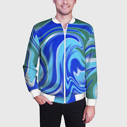 Бомбер мужской Тай-дай с синим, зелёным и белым цветом, цвет: 3D-белый — фото 2