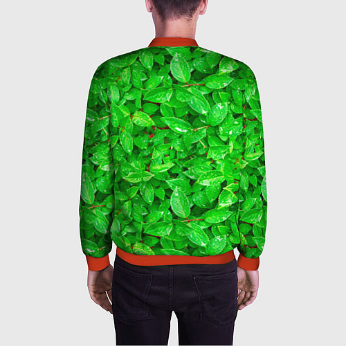 Мужской бомбер Зелёные листья - текстура / 3D-Красный – фото 4