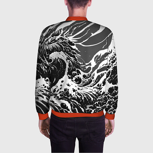 Мужской бомбер Черно-белые волны / 3D-Красный – фото 4