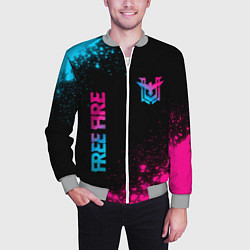 Бомбер мужской Free Fire - neon gradient: символ и надпись вертик, цвет: 3D-меланж — фото 2