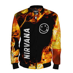 Бомбер мужской Nirvana и пылающий огонь, цвет: 3D-черный