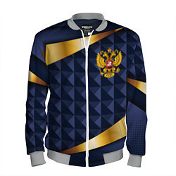 Бомбер мужской Золотой герб России на объемном синим фоне, цвет: 3D-меланж