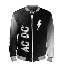 Бомбер мужской AC DC glitch на темном фоне: надпись, символ, цвет: 3D-меланж