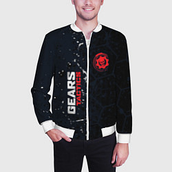 Бомбер мужской Gears of War красно-белой лого на темном фоне, цвет: 3D-белый — фото 2