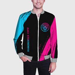 Бомбер мужской Manchester City - neon gradient: надпись, символ, цвет: 3D-меланж — фото 2
