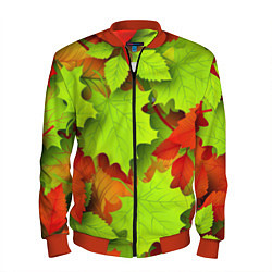 Бомбер мужской Зелёные осенние листья, цвет: 3D-красный