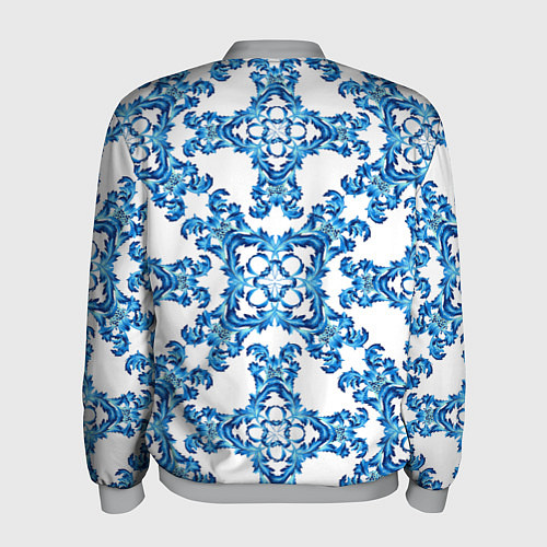 Мужской бомбер Гжель рисунок цветы / 3D-Меланж – фото 2