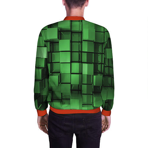 Мужской бомбер Киберпанк броня - Зелёный металлические кубы / 3D-Красный – фото 4